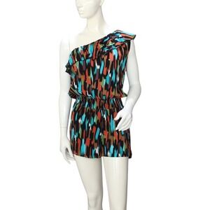 Body Central One Shoulder Abstract Print Romper L